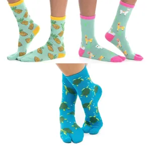 3 Pairs V-Toe Split-Toe Tabi Flip Flop Socks Pineapple, Llama Green, Turtle by V-Toe Socks, Inc