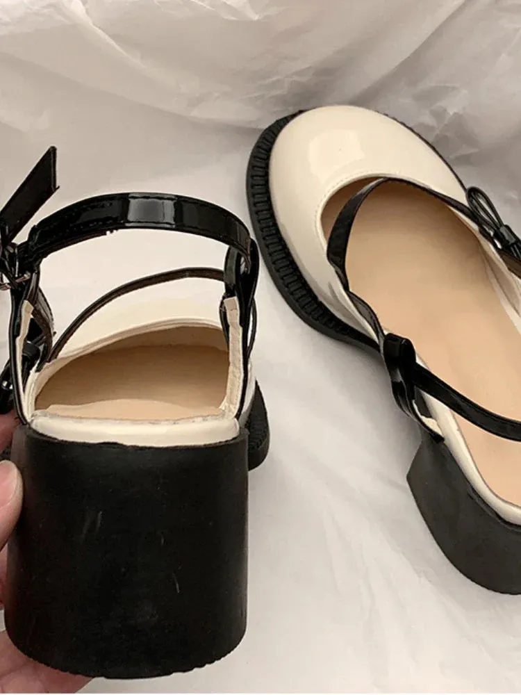 binfenxie  -  Mary Janes Platform Shoes Buckle Bow Round Toe Sweet Shoes Lolita Hollow Fairy Elegant Sandals Shoes Woman Casual 2024 Summer