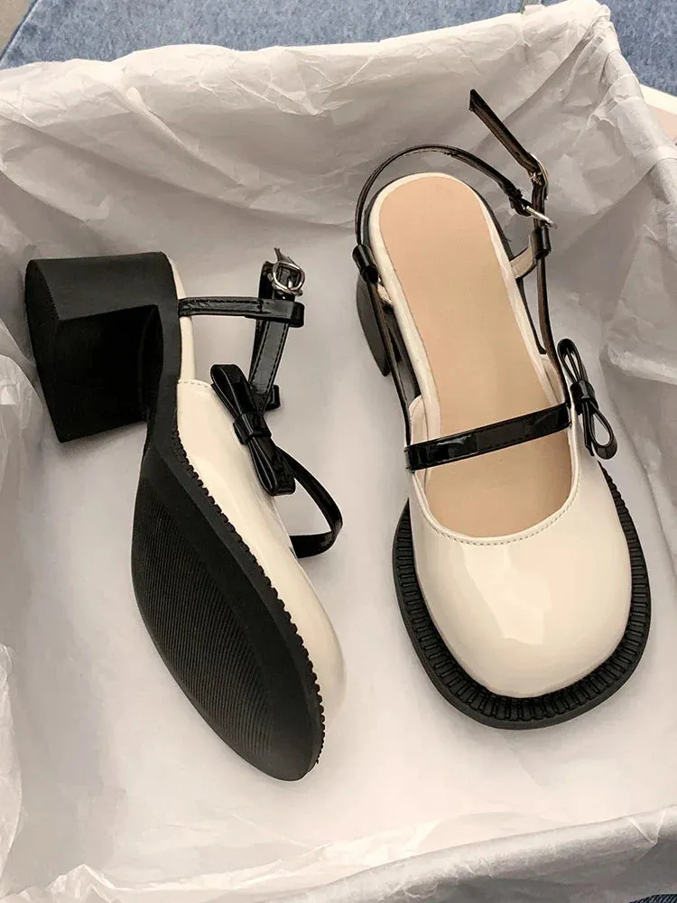 binfenxie  -  Mary Janes Platform Shoes Buckle Bow Round Toe Sweet Shoes Lolita Hollow Fairy Elegant Sandals Shoes Woman Casual 2024 Summer