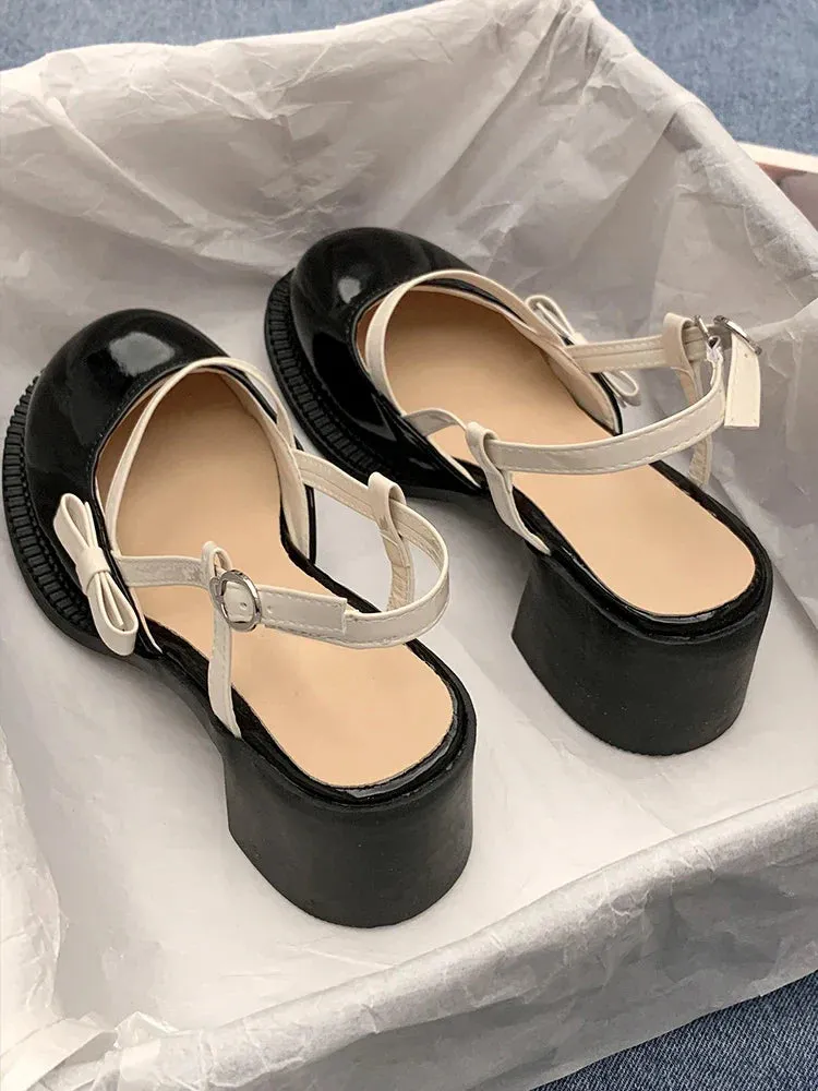 binfenxie  -  Mary Janes Platform Shoes Buckle Bow Round Toe Sweet Shoes Lolita Hollow Fairy Elegant Sandals Shoes Woman Casual 2024 Summer
