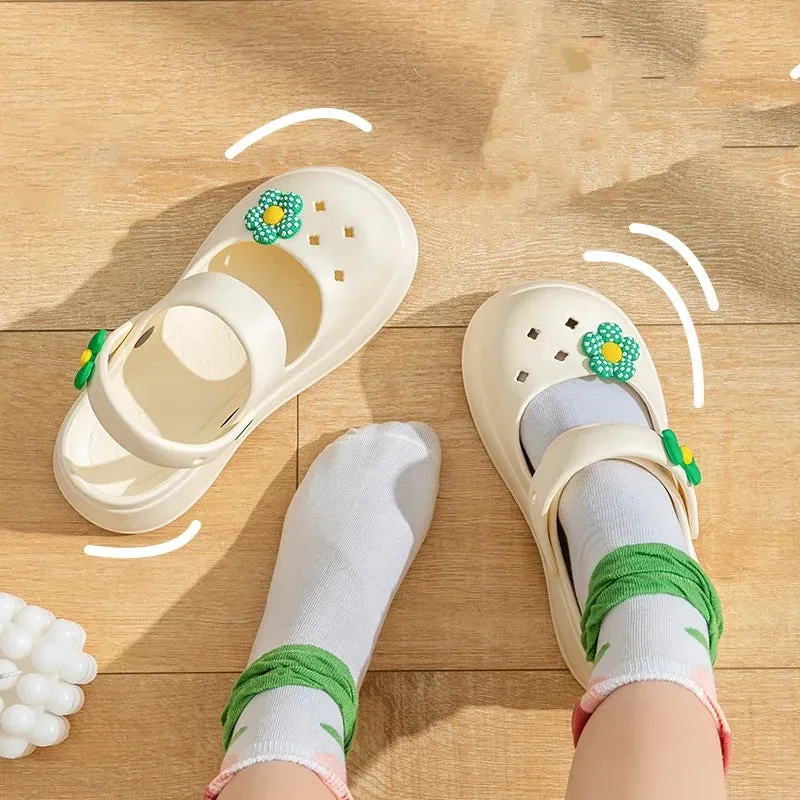 binfenxie  -  Princess Style Women's Hole Shoes Perforated Shoes Women's New Summer Beach Shoes Non-slip Lovely Slippers Wear Casual Sandals