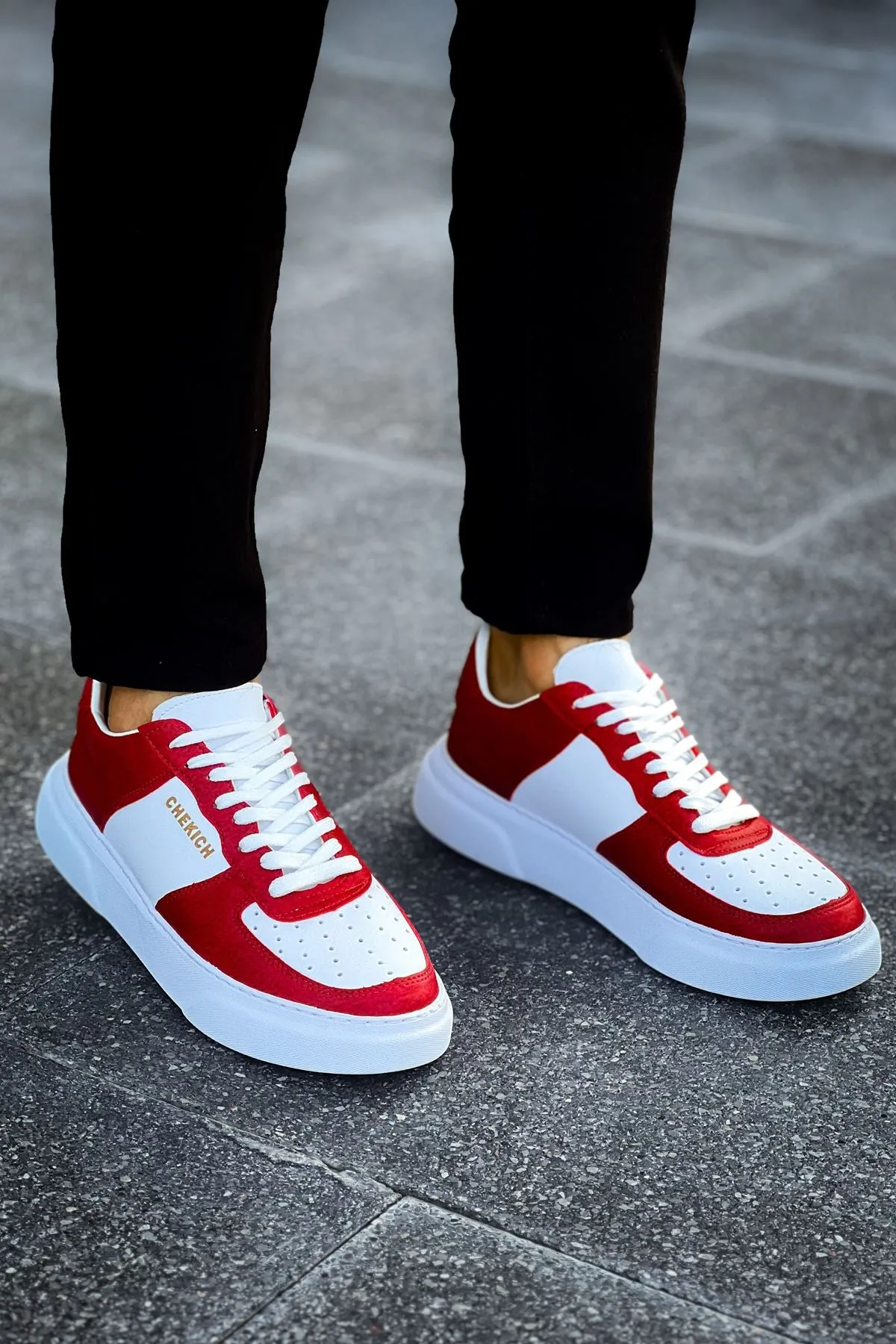 CH087 Men's Red-White Lace-up Casual Sneaker Sports Shoes