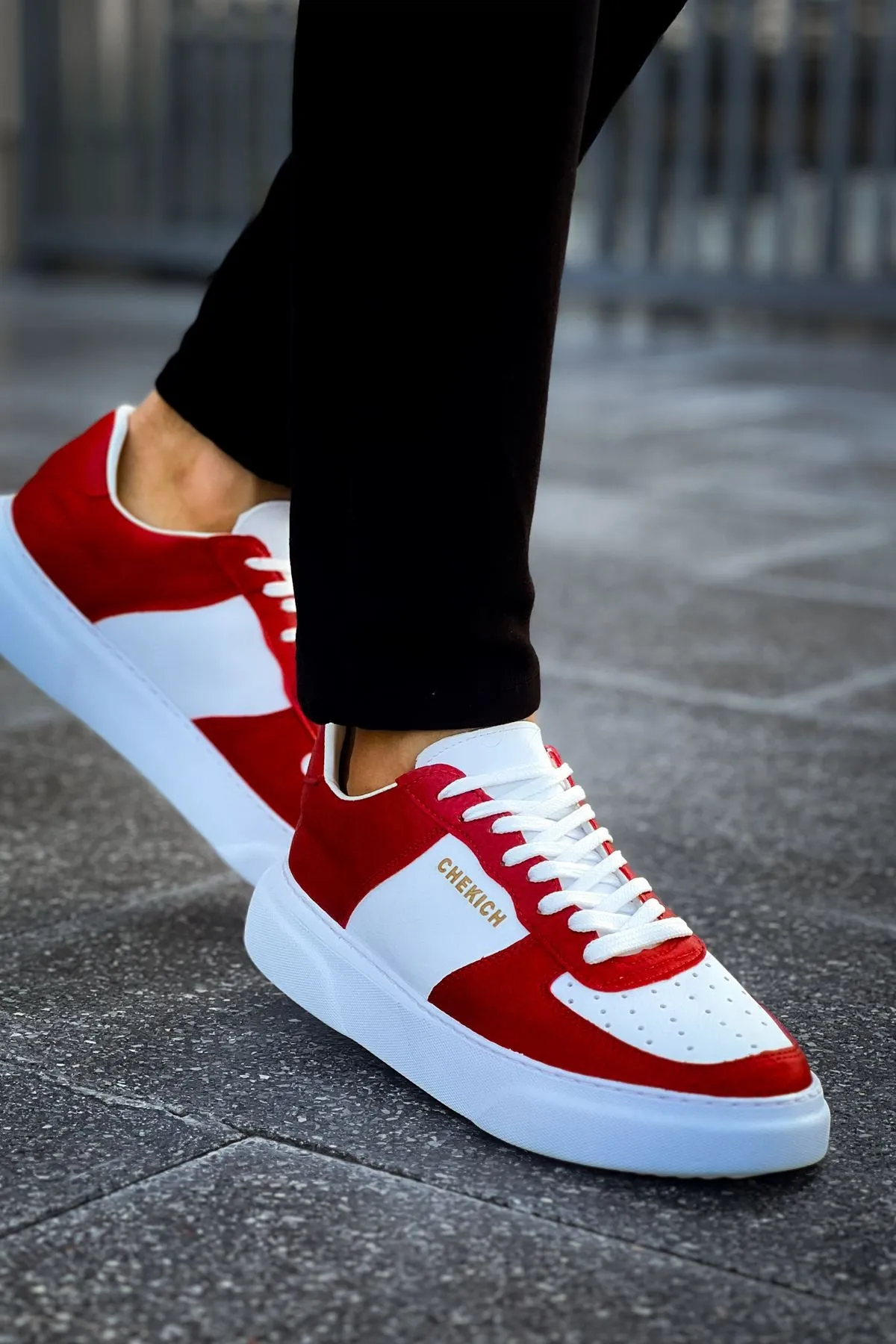 CH087 Men's Red-White Lace-up Casual Sneaker Sports Shoes