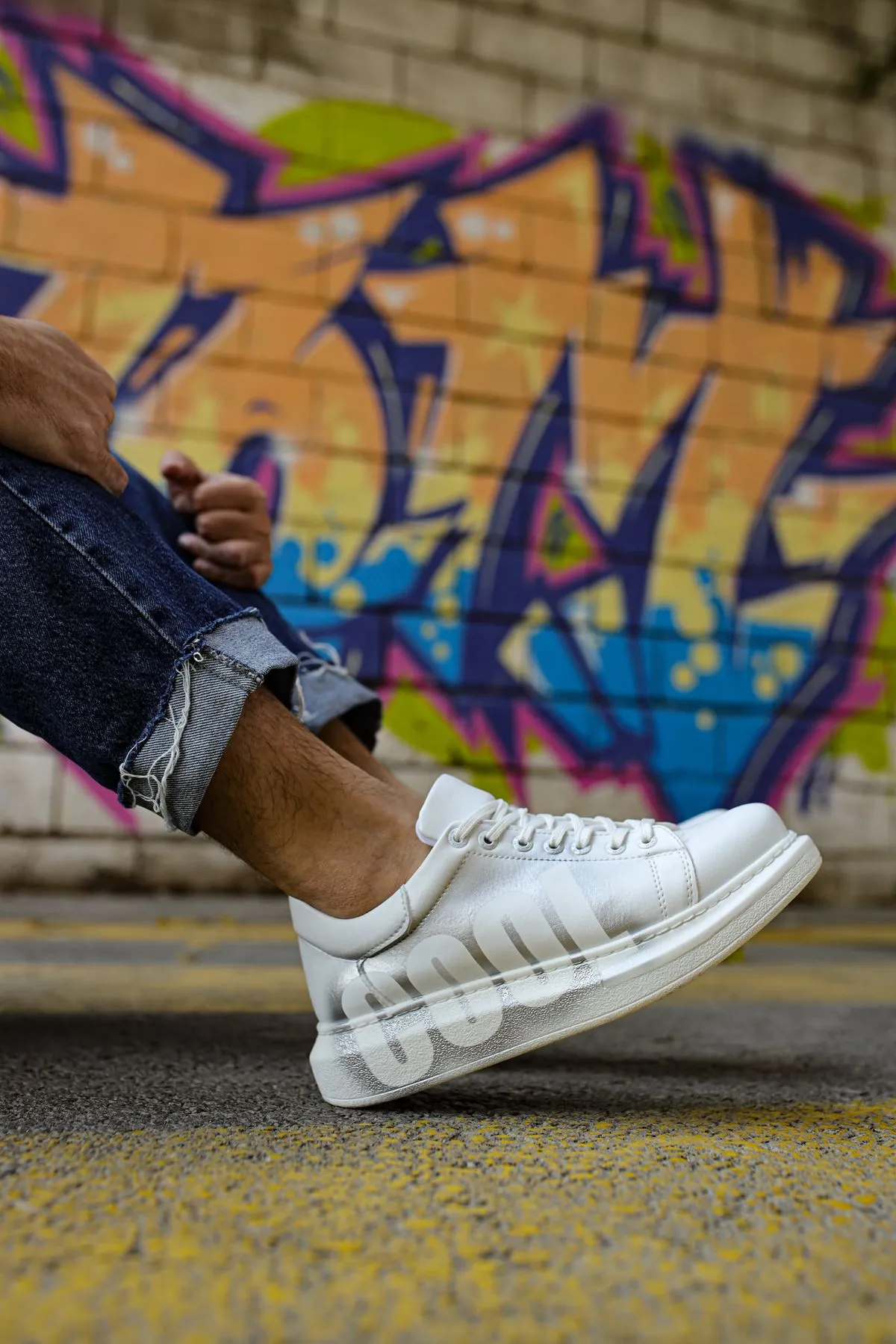 CH254 Men's Unisex White-Silver Casual Sneaker Sports Shoes