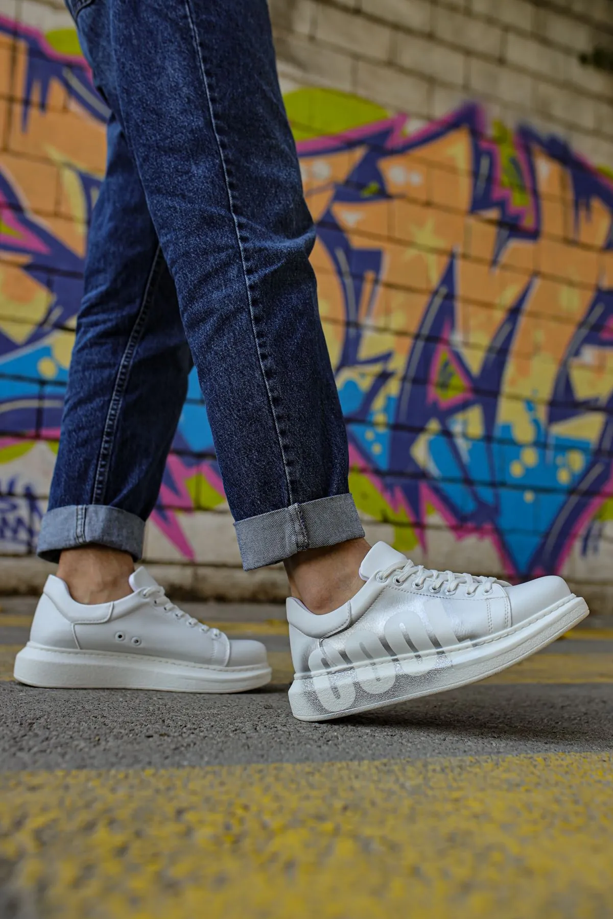 CH254 Men's Unisex White-Silver Casual Sneaker Sports Shoes