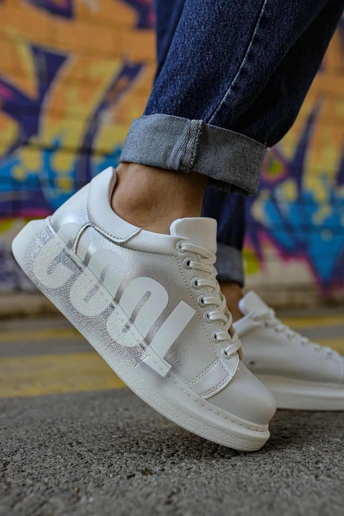 CH254 Men's Unisex White-Silver Casual Sneaker Sports Shoes