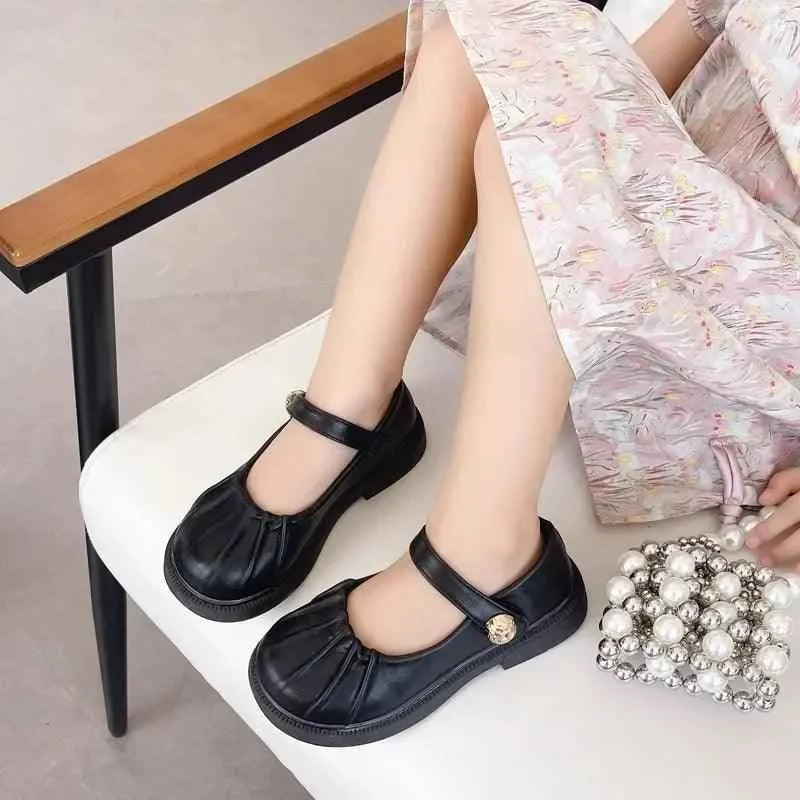 Children's Casual Shoes: Simple Pleated Leather Flats - TSS228
