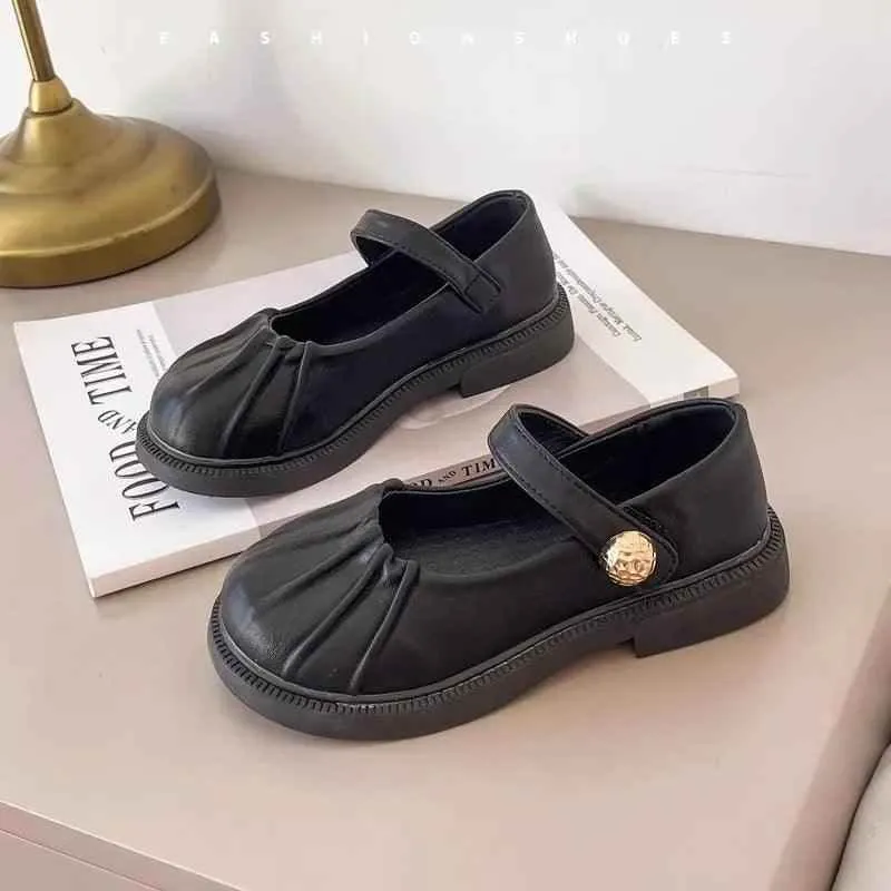Children's Casual Shoes: Simple Pleated Leather Flats - TSS228