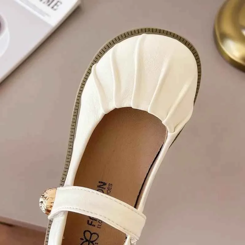 Children's Casual Shoes: Simple Pleated Leather Flats - TSS228