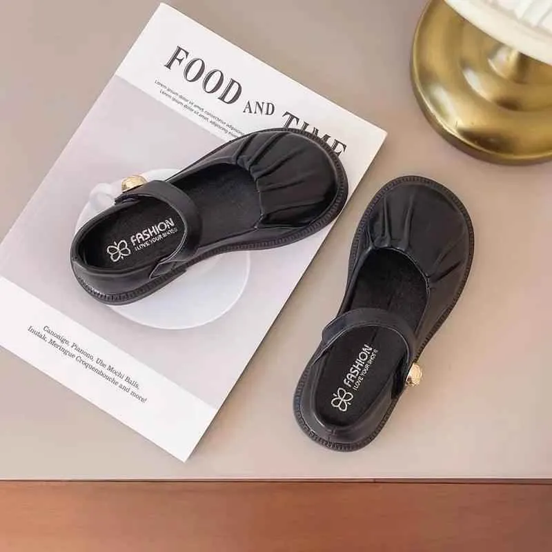 Children's Casual Shoes: Simple Pleated Leather Flats - TSS228