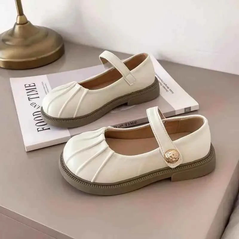 Children's Casual Shoes: Simple Pleated Leather Flats - TSS228