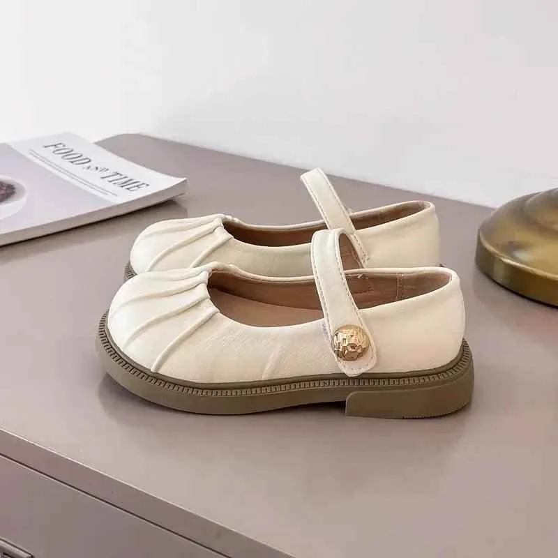 Children's Casual Shoes: Simple Pleated Leather Flats - TSS228