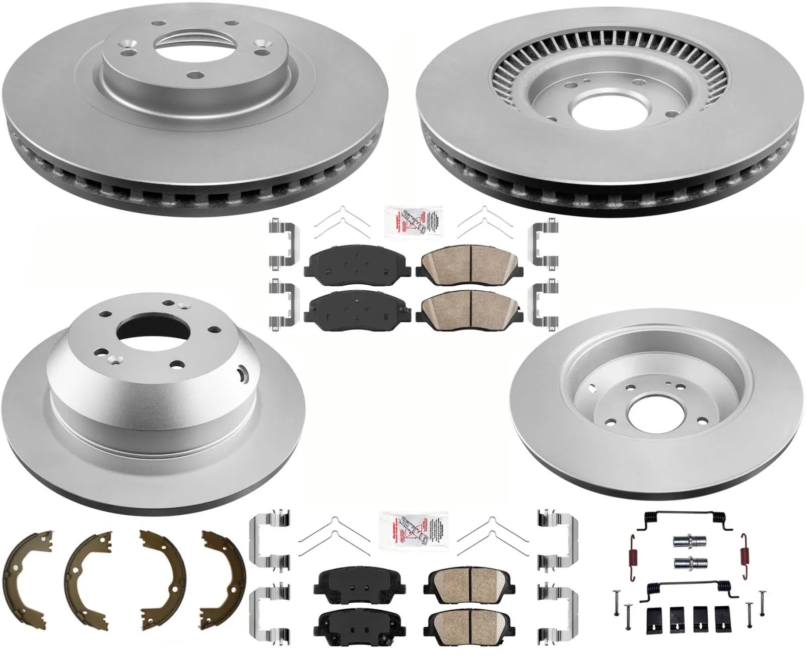 F&R GEO Coated Disc Brake Rotors Pads Parking Shoes fits 17-18 Hyundai Santa Fe
