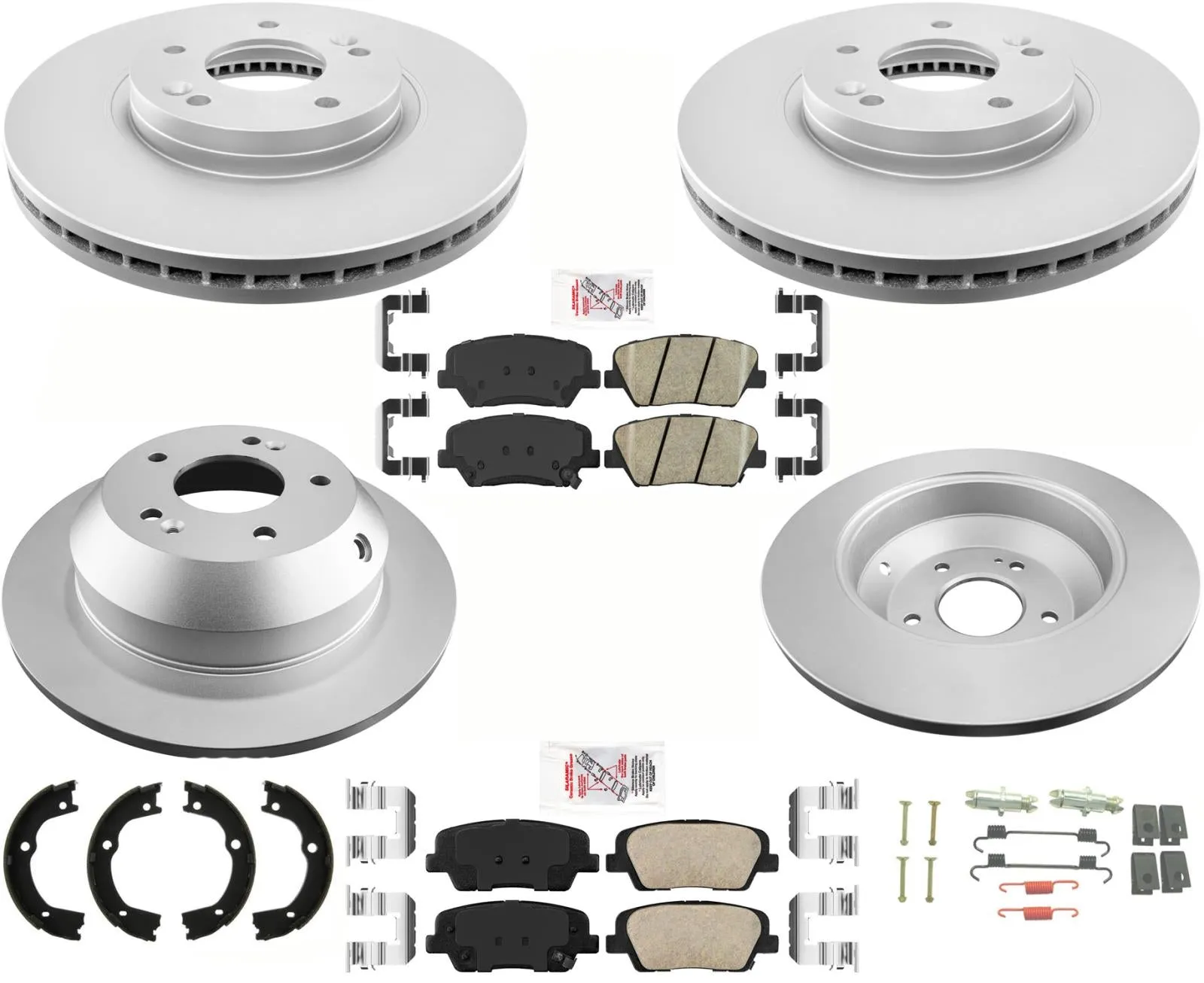 F&R GEO Coated Disc Brake Rotors Pads Parking Shoes For 10-12 Hyundai Santa Fe