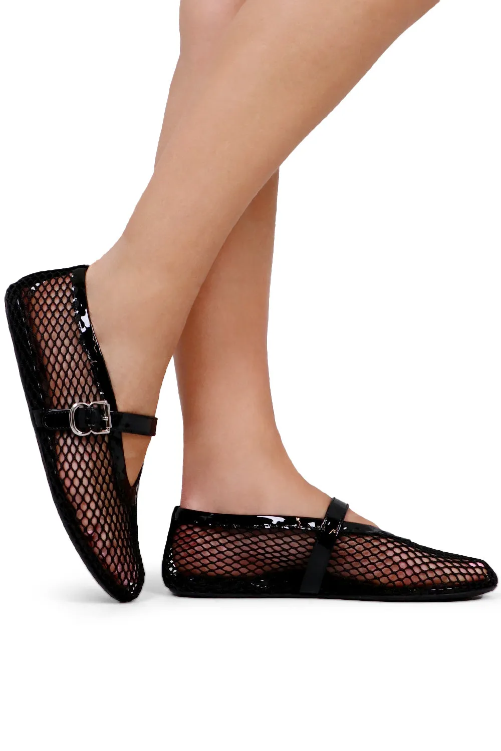 Fishnet Mesh Ballet Flat | Black