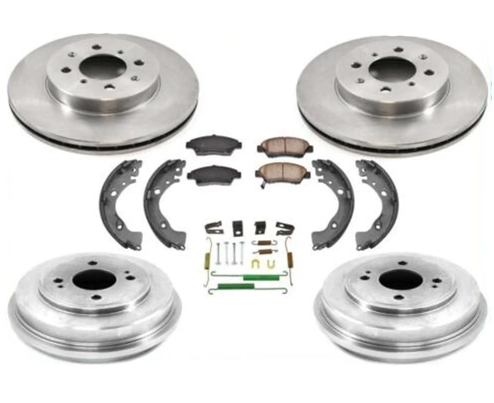 Fits 09-14 Honda Fit Front Disc Brake Rotors Ceramic Pads Drum & Shoes Springs