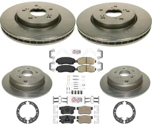 Frnt & Rr Carbon Coated Rotors Pads & Shoes For Honda CRV 12-16 All Wheel Drive