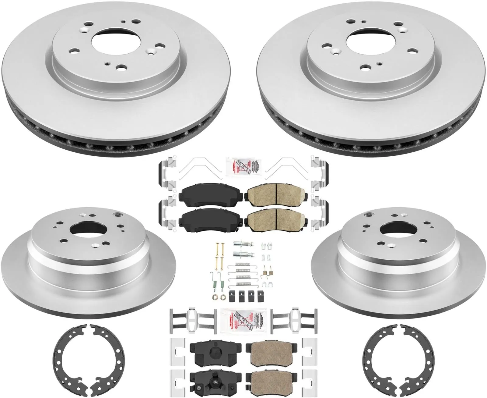 Front & Rear Coated Rotors Pads & Shoes For Honda CRV 2012-2016 All Wheel Drive