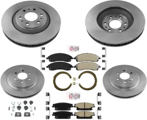 Front Rear Rotors Brake Pads Parking Shoes Spring Kit for Cadillac SRX 04-09