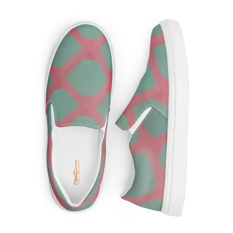 Green Triangles Canvas Shoes Womens Slip