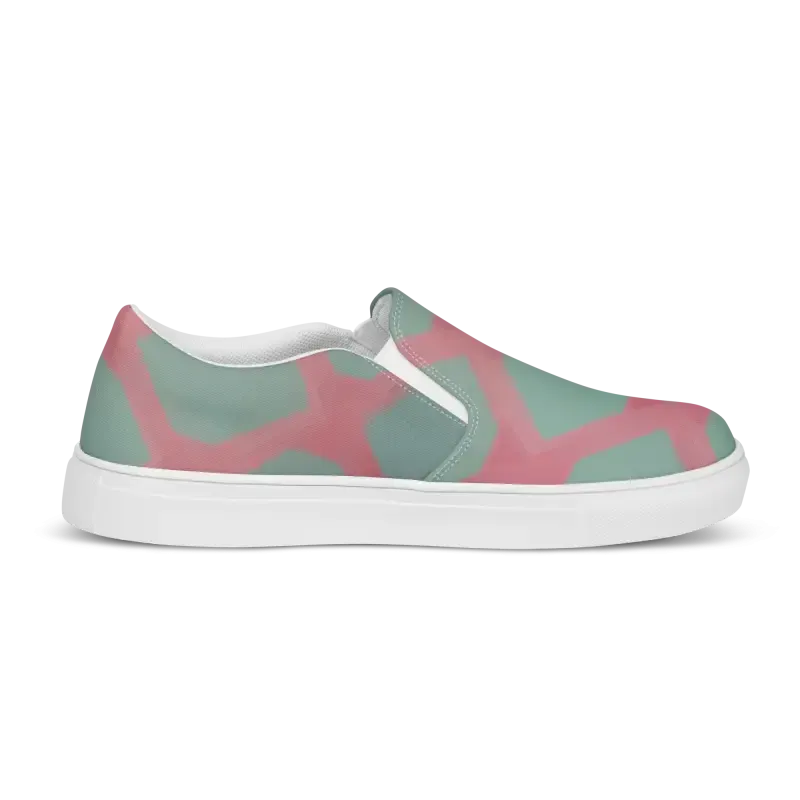 Green Triangles Canvas Shoes Womens Slip