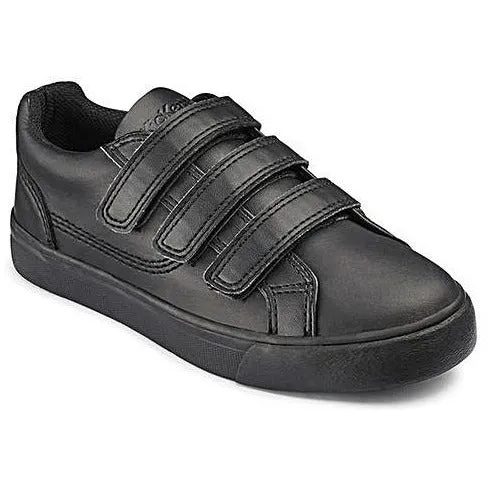 Kickers BLACK Leather TOVNI TRIPPLE Touch Fastening School Shoe