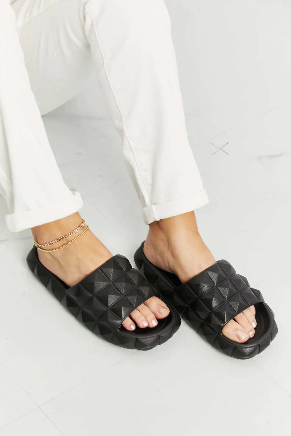 Legend 3D Stud Style Platform Chunky Thick Sole Slide On Flat Black Sandals Let's Chill