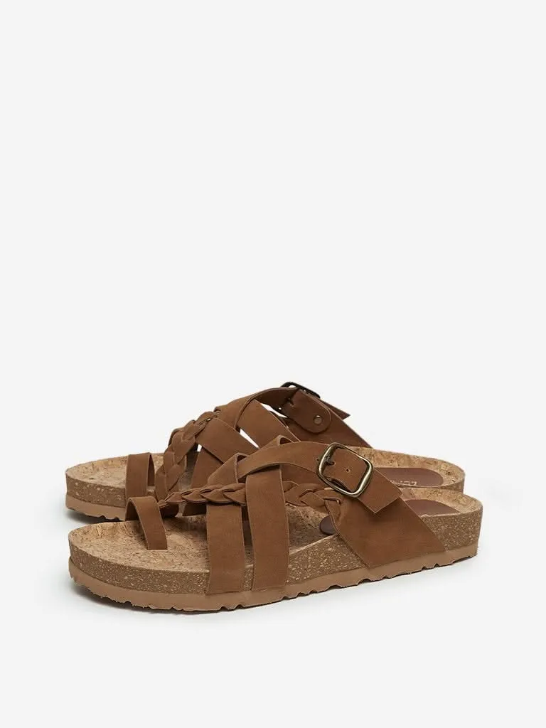 LUNA BLU Tan Braid Textured Sandals