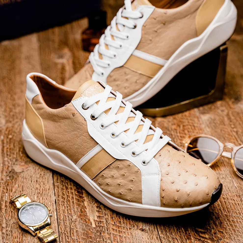 Marco Di Milano Lyon II Men's Shoes Orix & White Calf-Skin / Ostrich Leg Casual Sneakers (MDM1067)