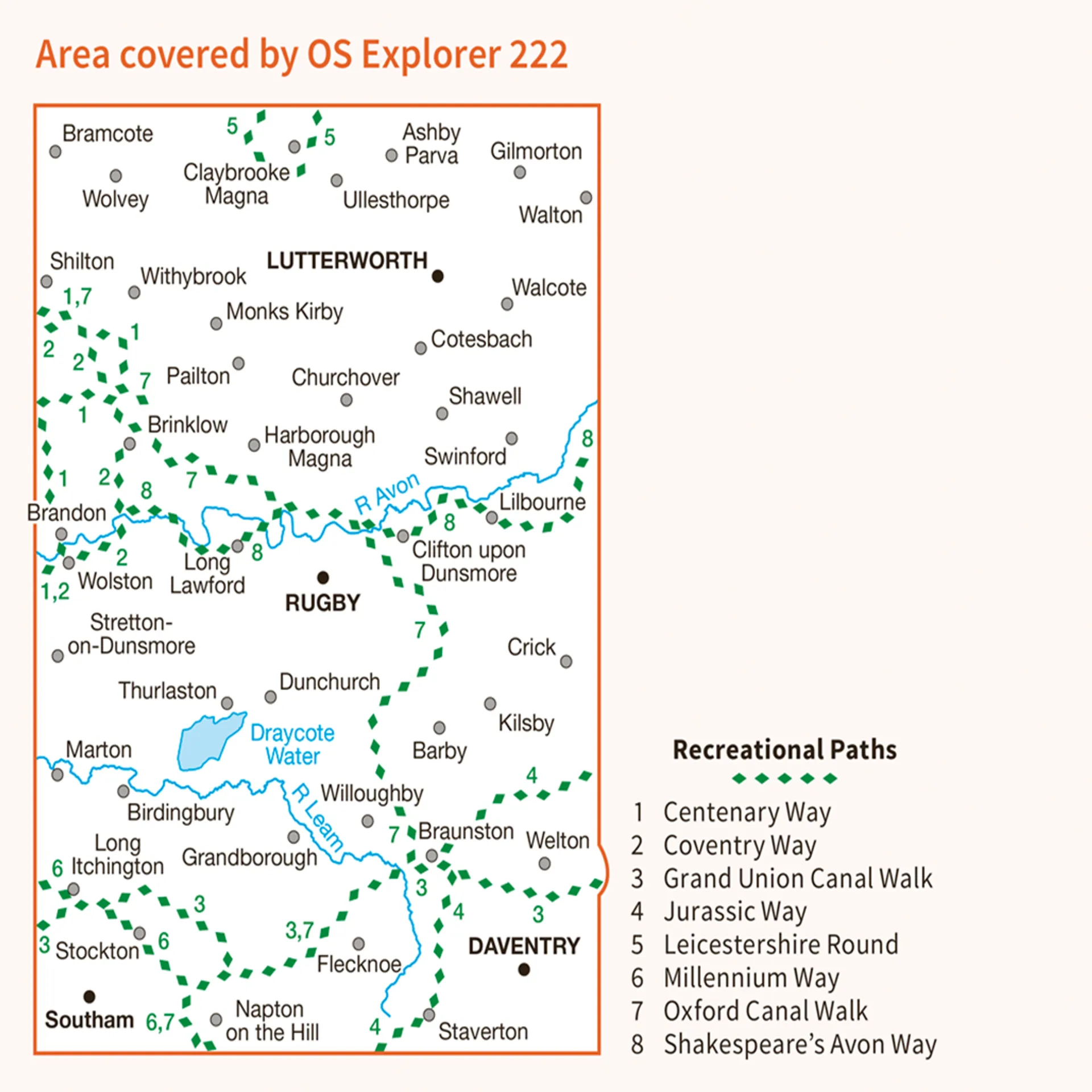 Ordnance Survey Explorer 222 Map Rugby & Daventry