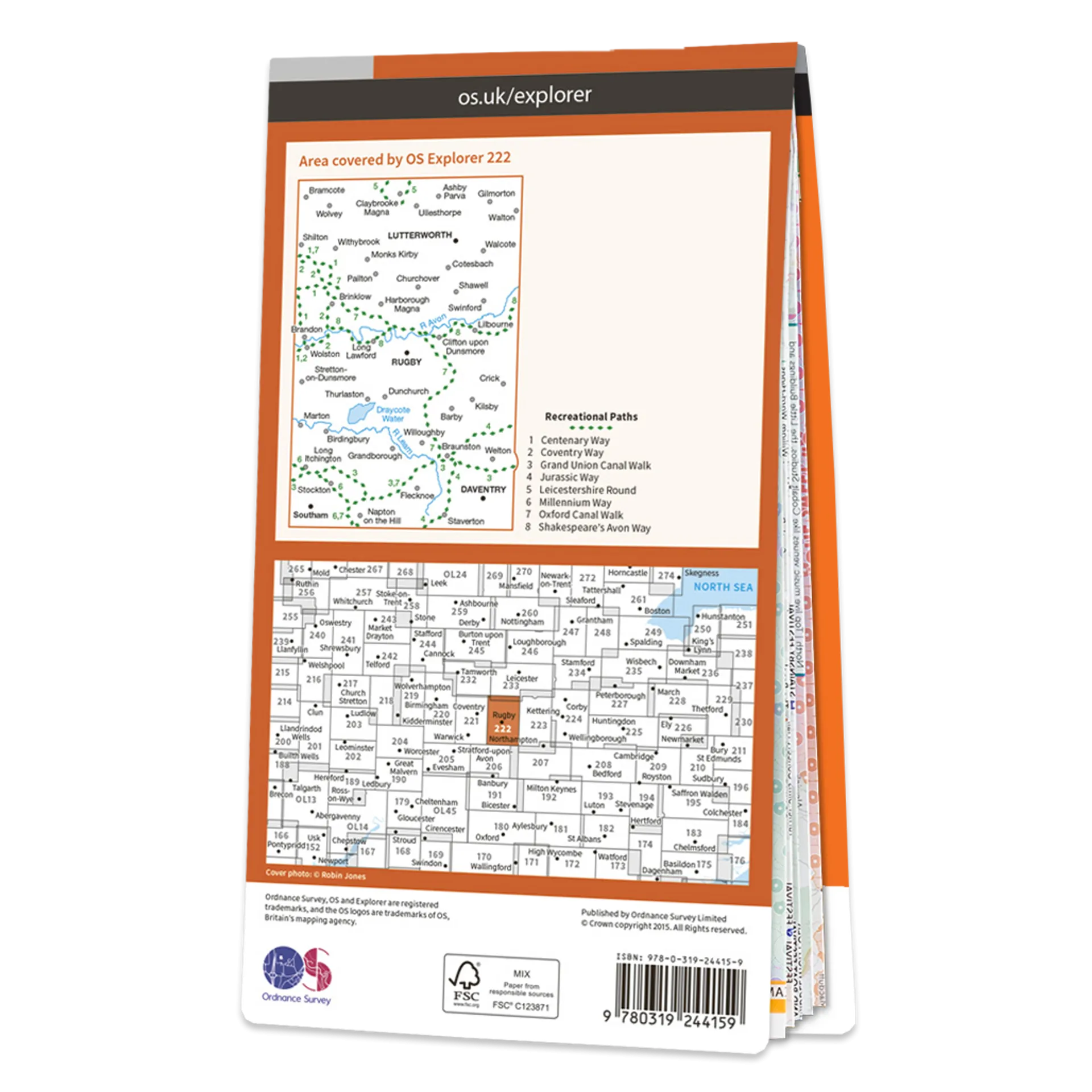 Ordnance Survey Explorer 222 Map Rugby & Daventry
