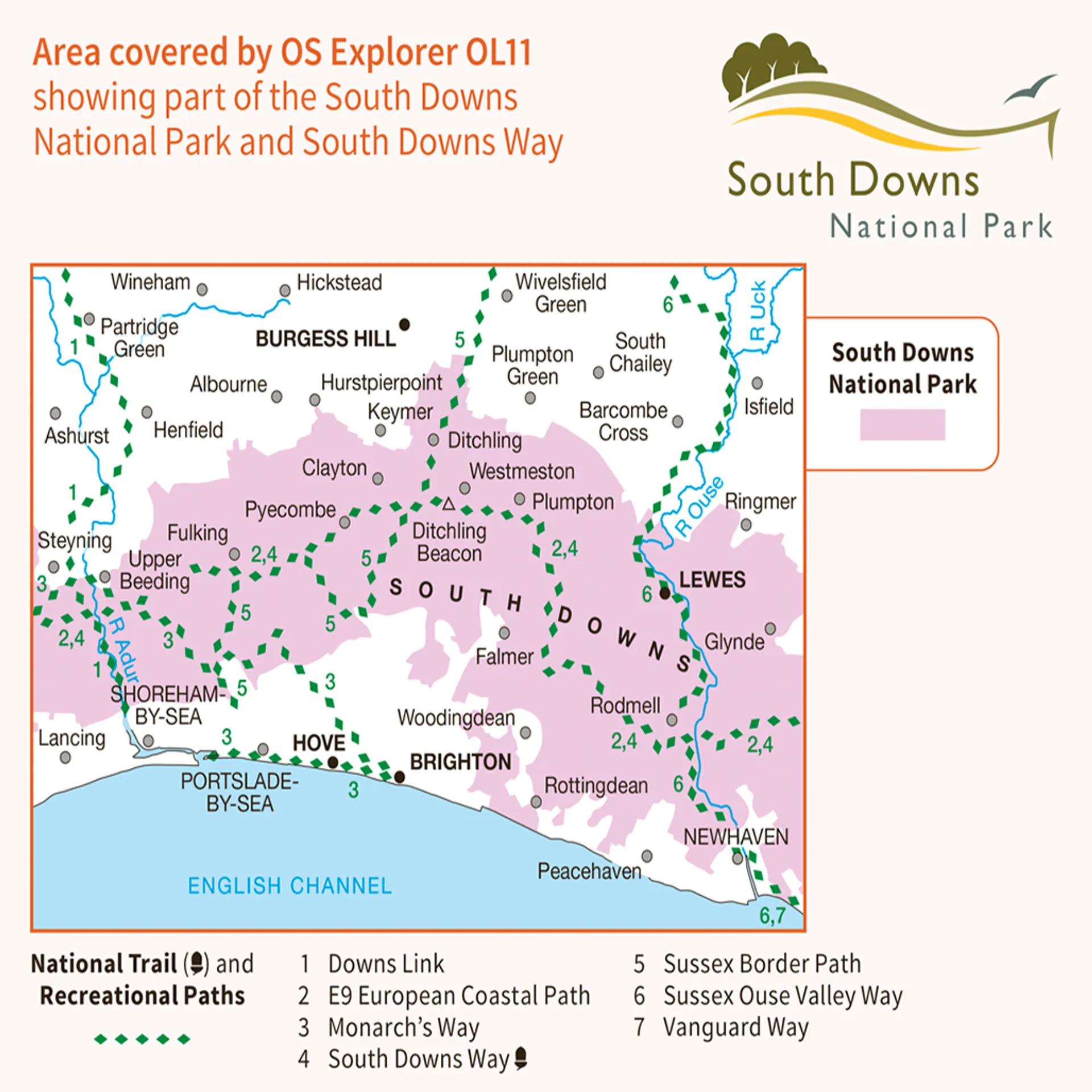 Ordnance Survey Explorer OL11 Map Brighton & Hove