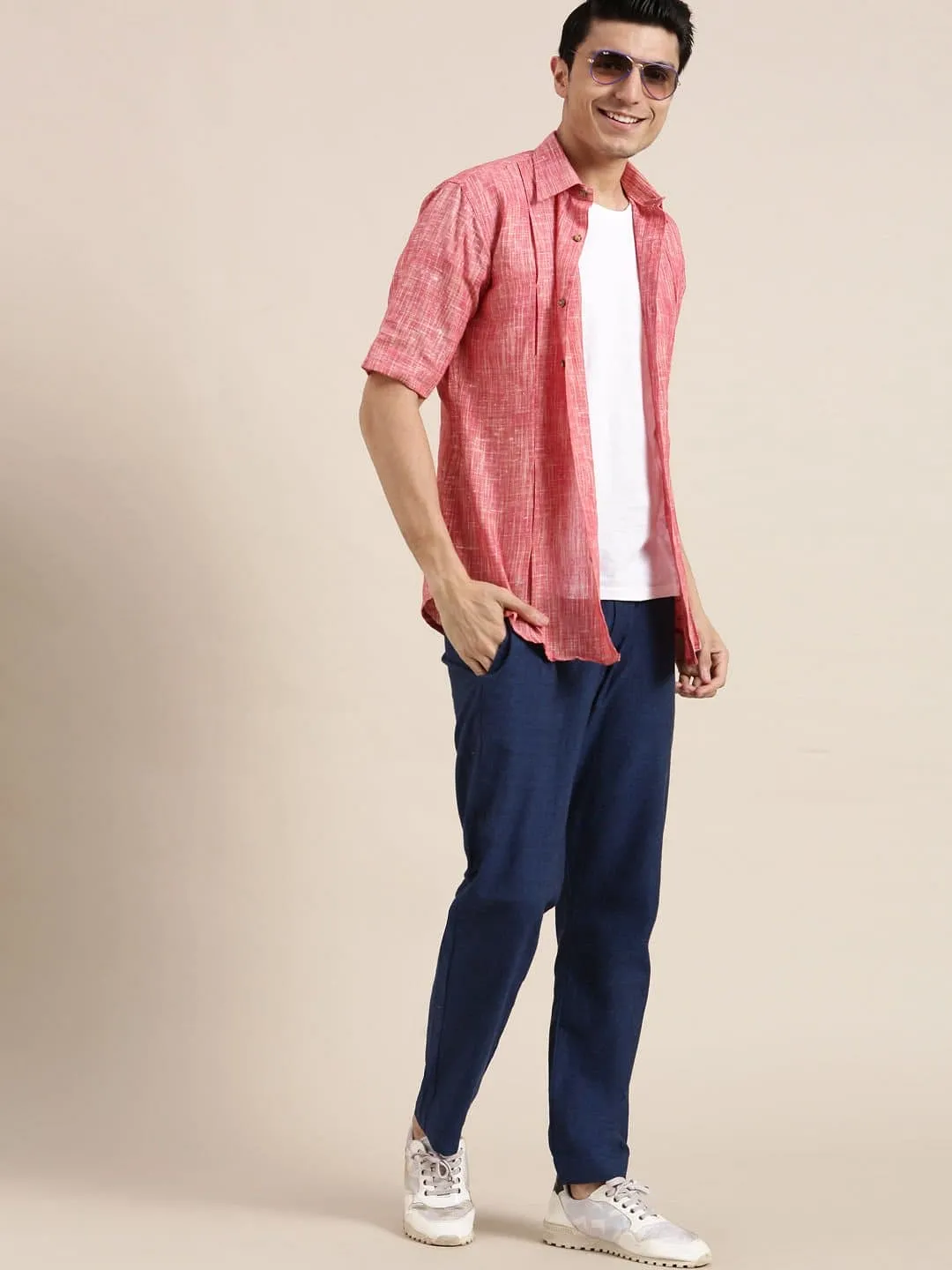 Red Textured Men Shirt
