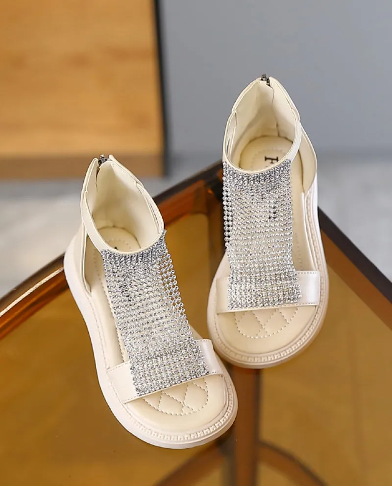 Shining Rhinestones Girls Princess Sandals Stylish Anti-slippery Gladiator Roman Sandals Years Old Kids Shoes   407951