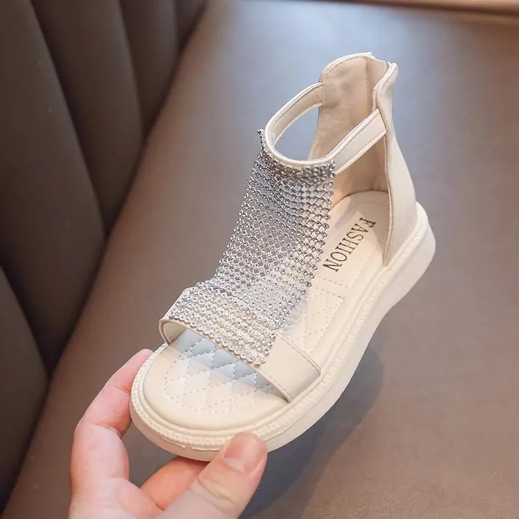 Shining Rhinestones Girls Princess Sandals Stylish Anti-slippery Gladiator Roman Sandals Years Old Kids Shoes   407951