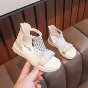 Shining Rhinestones Girls Princess Sandals Stylish Anti-slippery Gladiator Roman Sandals Years Old Kids Shoes   407951