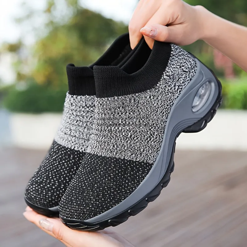 Trendy Air Cushion Mesh Breathable Running Shoes, Shock Absorption Wear Resistance Non Slip Sneakers, Casual Versatile Outdoor Sports Flying Woven Shoes