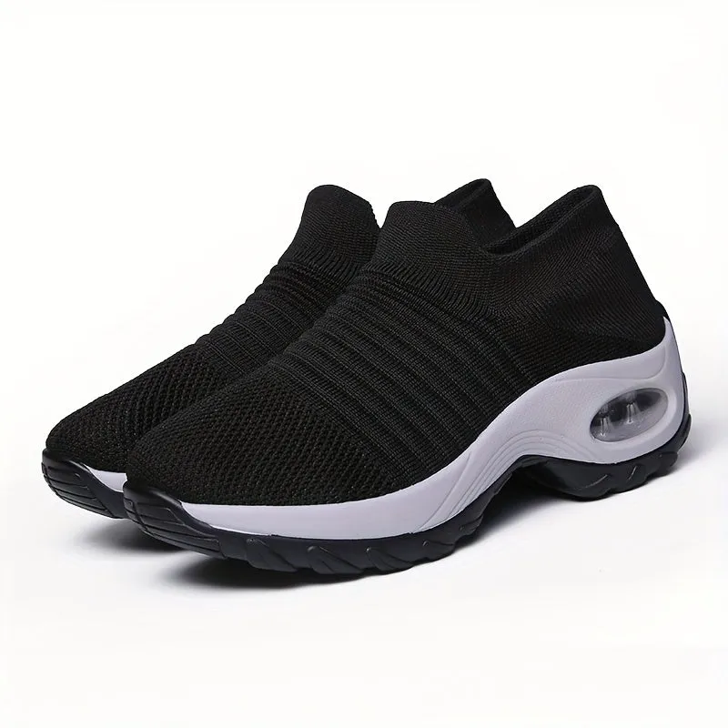 Trendy Air Cushion Mesh Breathable Running Shoes, Shock Absorption Wear Resistance Non Slip Sneakers, Casual Versatile Outdoor Sports Flying Woven Shoes