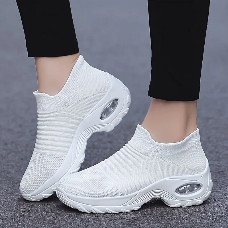 Trendy Air Cushion Mesh Breathable Running Shoes, Shock Absorption Wear Resistance Non Slip Sneakers, Casual Versatile Outdoor Sports Flying Woven Shoes