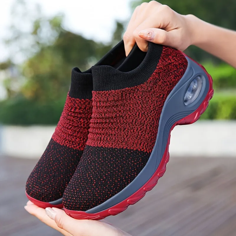 Trendy Air Cushion Mesh Breathable Running Shoes, Shock Absorption Wear Resistance Non Slip Sneakers, Casual Versatile Outdoor Sports Flying Woven Shoes
