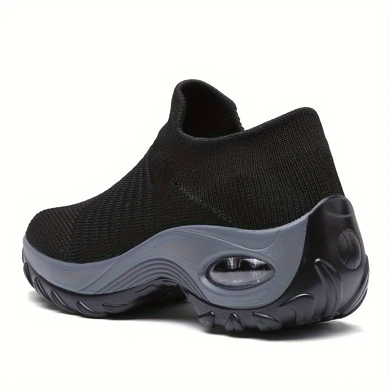 Trendy Air Cushion Mesh Breathable Running Shoes, Shock Absorption Wear Resistance Non Slip Sneakers, Casual Versatile Outdoor Sports Flying Woven Shoes