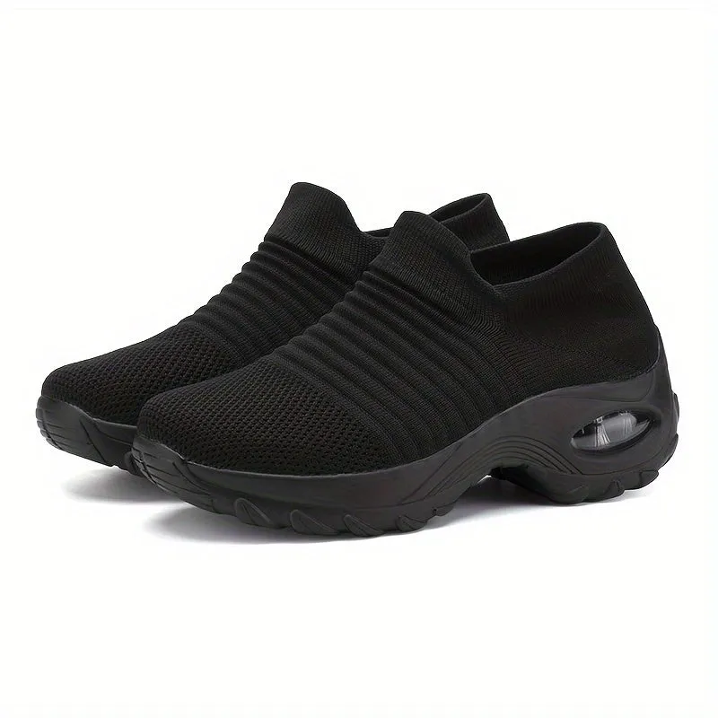 Trendy Air Cushion Mesh Breathable Running Shoes, Shock Absorption Wear Resistance Non Slip Sneakers, Casual Versatile Outdoor Sports Flying Woven Shoes