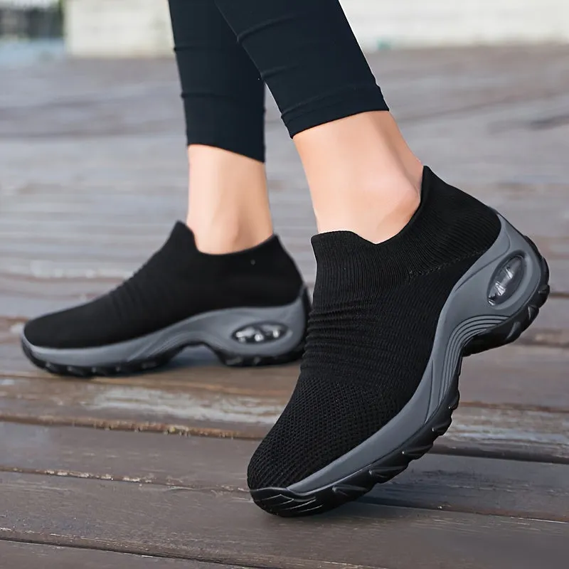 Trendy Air Cushion Mesh Breathable Running Shoes, Shock Absorption Wear Resistance Non Slip Sneakers, Casual Versatile Outdoor Sports Flying Woven Shoes