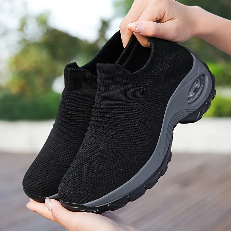 Trendy Air Cushion Mesh Breathable Running Shoes, Shock Absorption Wear Resistance Non Slip Sneakers, Casual Versatile Outdoor Sports Flying Woven Shoes