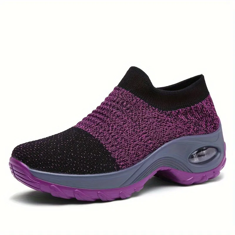 Trendy Air Cushion Mesh Breathable Running Shoes, Shock Absorption Wear Resistance Non Slip Sneakers, Casual Versatile Outdoor Sports Flying Woven Shoes