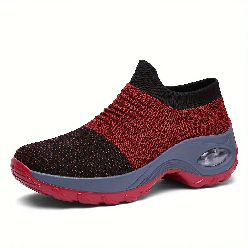 Trendy Air Cushion Mesh Breathable Running Shoes, Shock Absorption Wear Resistance Non Slip Sneakers, Casual Versatile Outdoor Sports Flying Woven Shoes