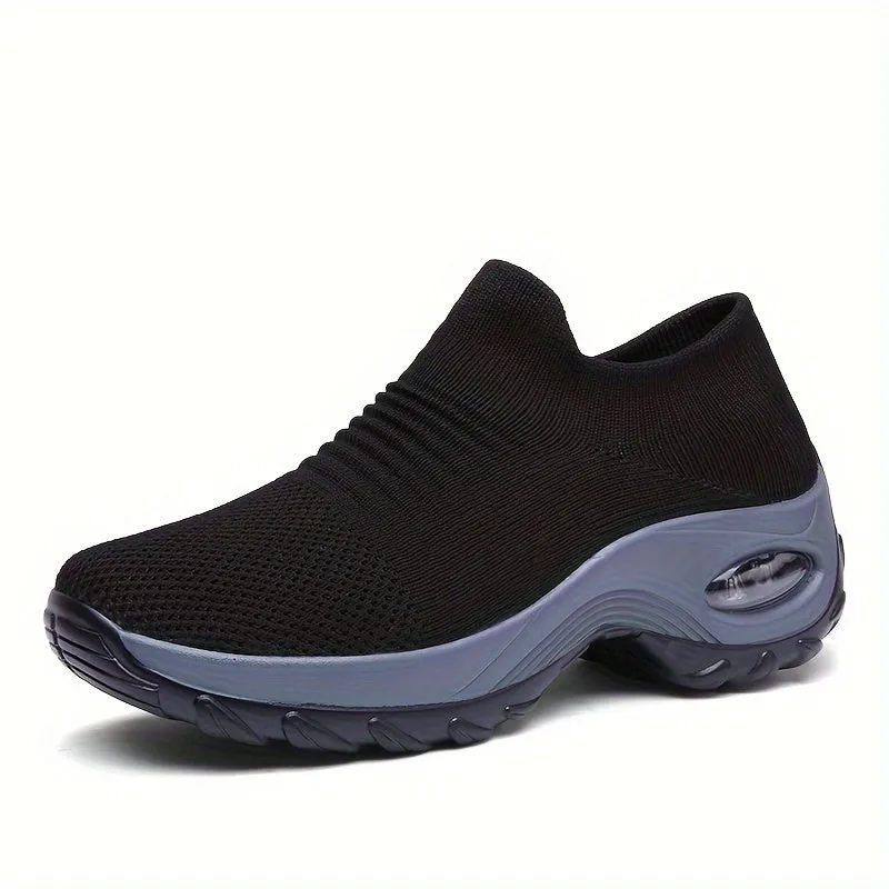 Trendy Air Cushion Mesh Breathable Running Shoes, Shock Absorption Wear Resistance Non Slip Sneakers, Casual Versatile Outdoor Sports Flying Woven Shoes