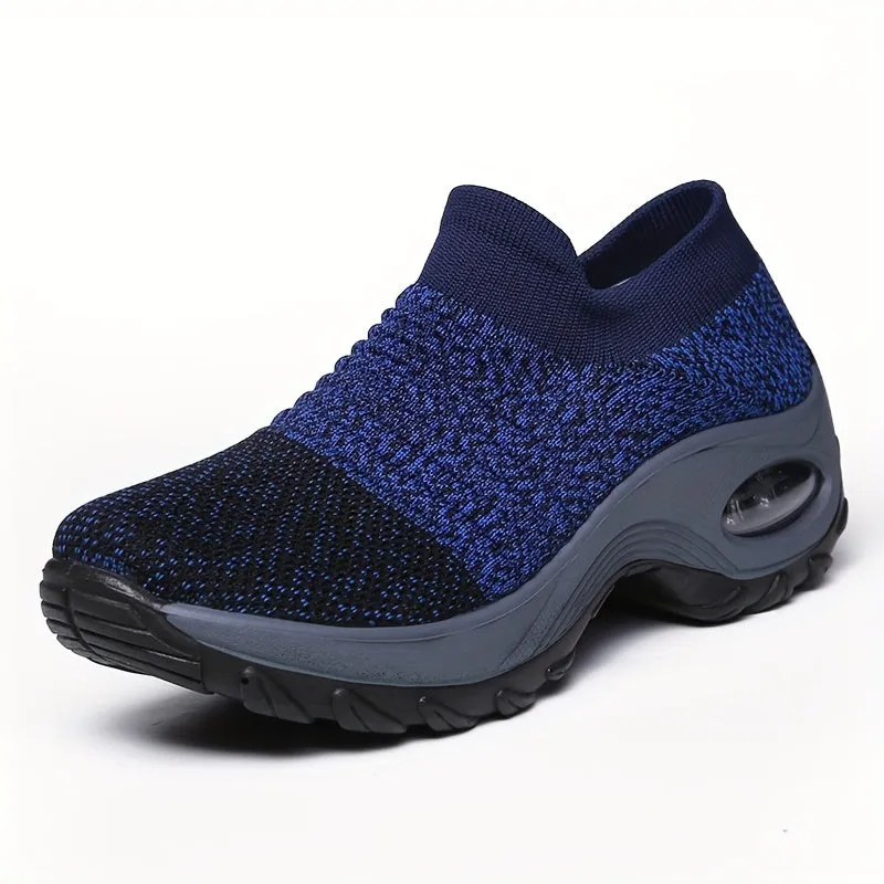 Trendy Air Cushion Mesh Breathable Running Shoes, Shock Absorption Wear Resistance Non Slip Sneakers, Casual Versatile Outdoor Sports Flying Woven Shoes