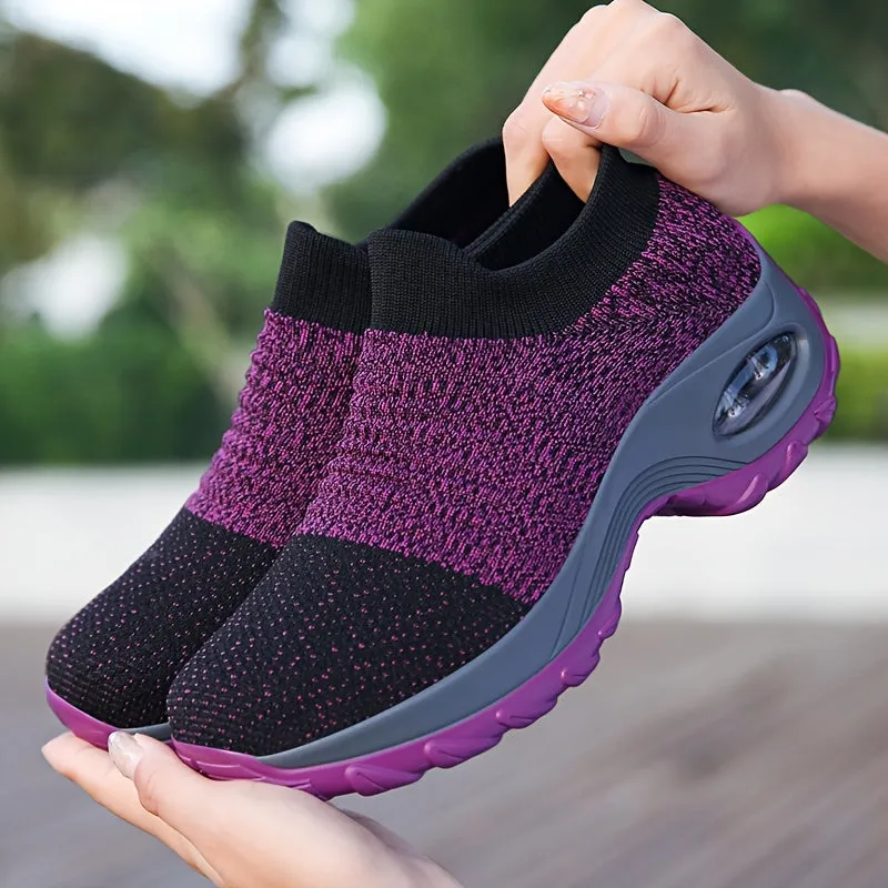Trendy Air Cushion Mesh Breathable Running Shoes, Shock Absorption Wear Resistance Non Slip Sneakers, Casual Versatile Outdoor Sports Flying Woven Shoes