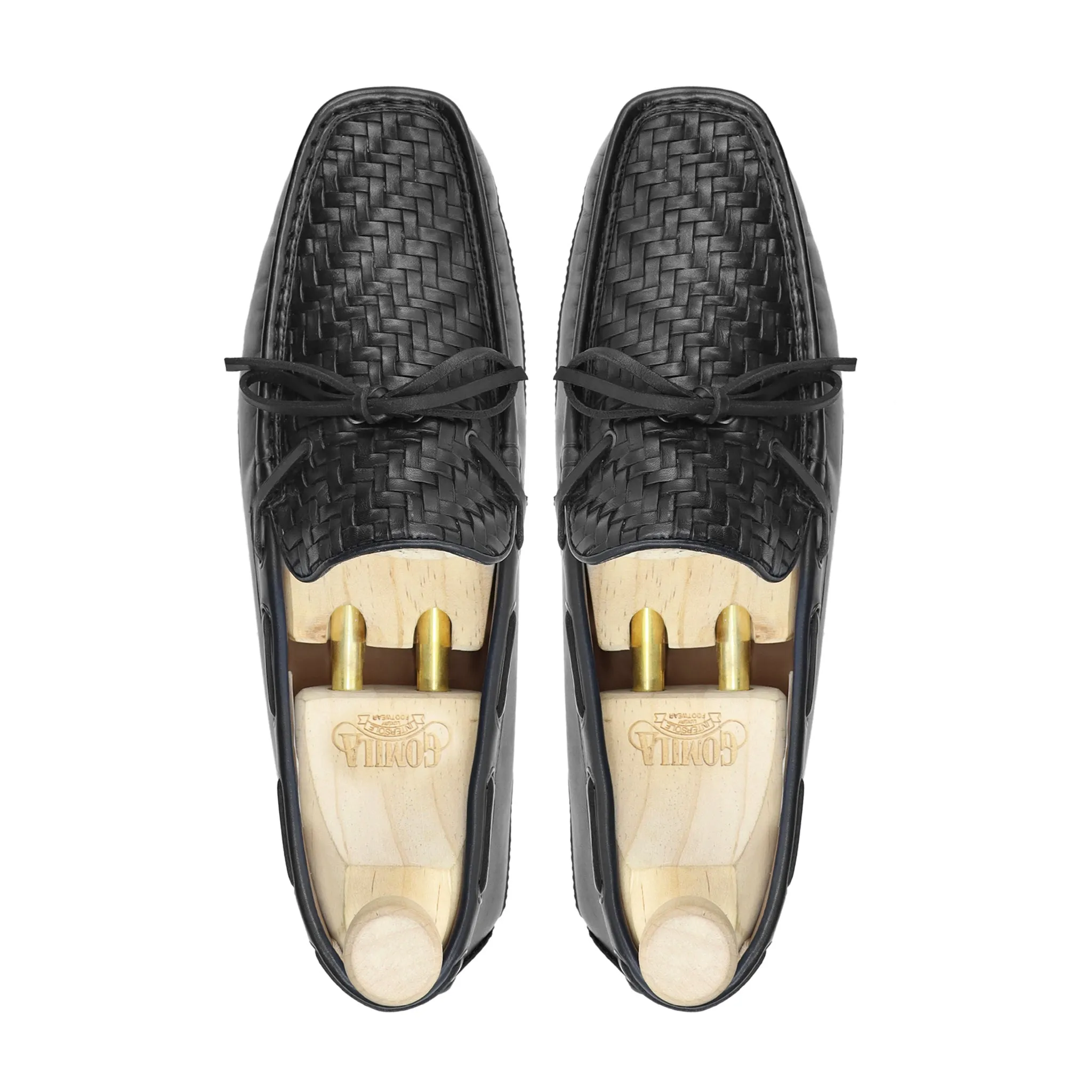 Wokof - Men's Black Hand Woven Calf Leather Driver Shoe